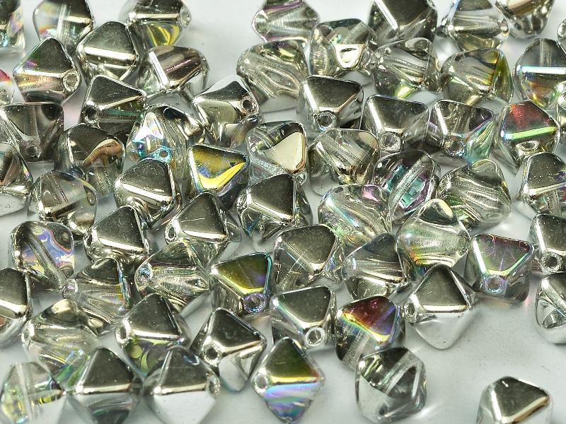 Bicone Beads 6 mm, Crystal Silver Rainbow, Czech Glass