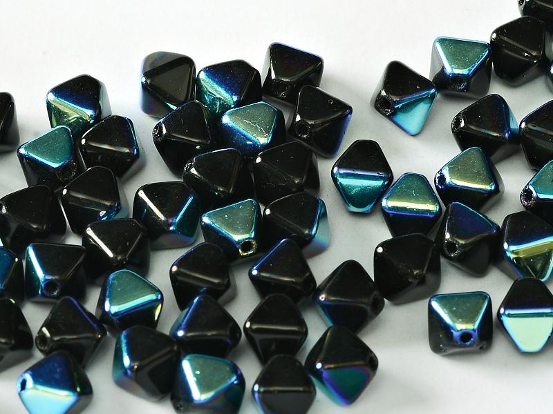 Bicone Beads 6 mm, Jet AB, Czech Glass