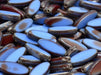 Spindle Ship Beads 16x6 mm, Opaque Blue Matte Brown Picasso, Czech Glass