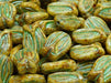 Tulip Bell Beads 16x11 mm, Alabaster Yellow Travertine with Green Streaks, Czech Glass