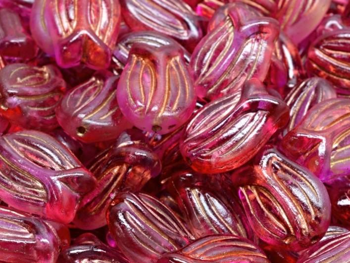 Tulip Bell Beads 16x11 mm, Crystal Red Violet Two Tone with Golden Streaks, Czech Glass