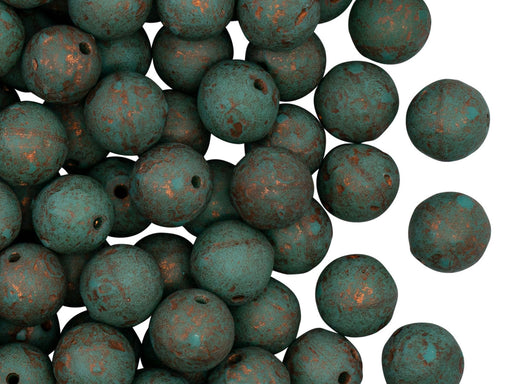 Round Beads 8 mm, Turquoise Etched Bronze, Czech Glass