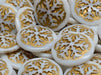 Czech Glass Cabochons 21 mm, White Alabaster with Gold Decor, Czech Glass