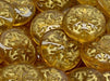 Czech Glass Cabochons 21 mm, Light Topaz Transparent with Gold Decor, Czech Glass
