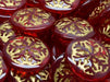 Czech Glass Cabochons 21 mm, Ruby with Gold Decor, Czech Glass