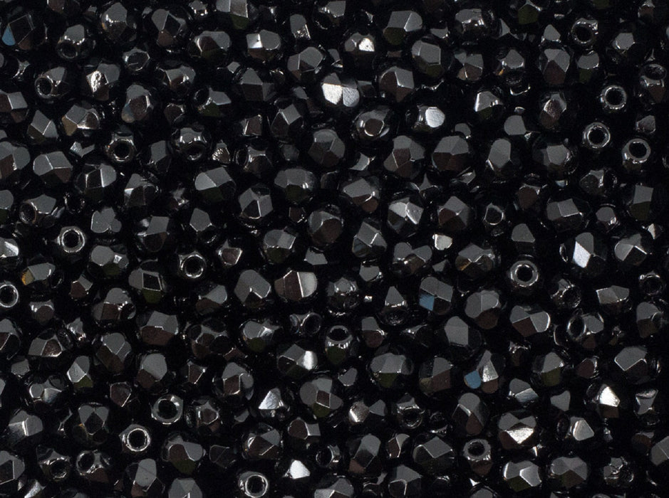 7200 pcs Fire Polished Faceted Beads Round, 3mm, Jet Black, Czech Glass