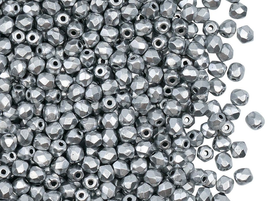 7200 pcs Fire Polished Faceted Beads Round, 3mm, Silver Matte (Aluminum), Czech Glass