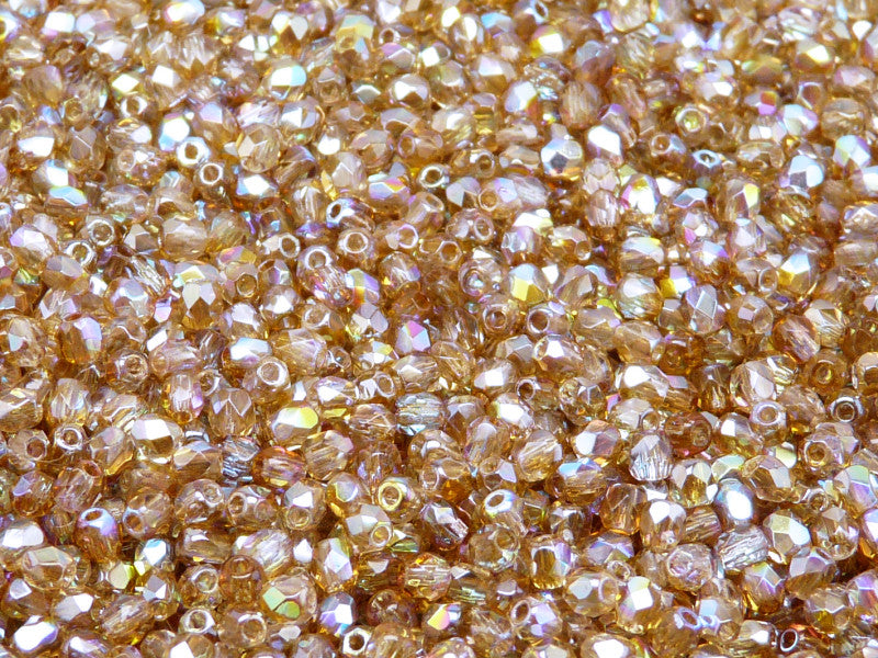 7200 pcs Fire Polished Faceted Beads Round, 3mm, Crystal Brown Rainbow, Czech Glass