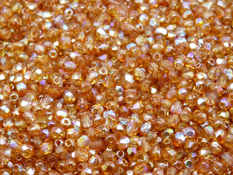 7200 pcs Fire Polished Faceted Beads Round, 3mm, Crystal Orange Rainbow, Czech Glass