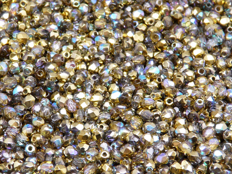 7200 pcs Fire Polished Faceted Beads Round, 3mm, Crystal Gold Rainbow, Czech Glass