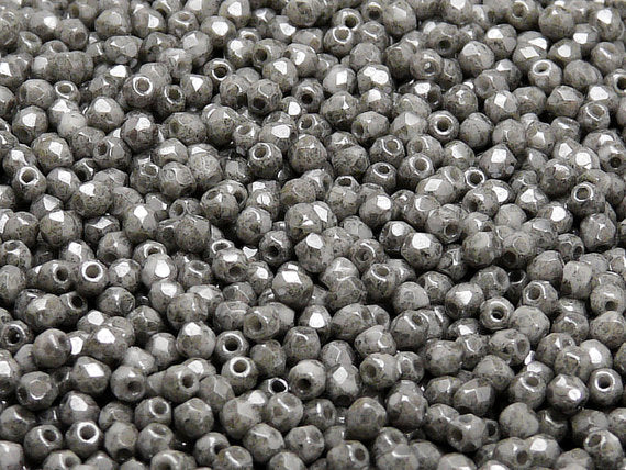 7200 pcs Fire Polished Faceted Beads Round, 3mm, Chalk Jet Luster, Czech Glass