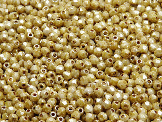 7200 pcs Fire Polished Faceted Beads Round, 3mm, Chalk White Glaze, Czech Glass