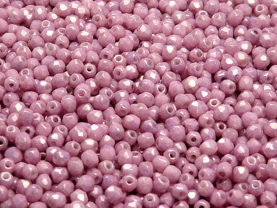 7200 pcs Fire Polished Faceted Beads Round, 3mm, Chalk Lila Luster, Czech Glass