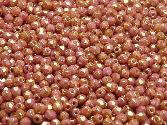 7200 pcs Fire Polished Faceted Beads Round, 3mm, Chalk Red Luster, Czech Glass