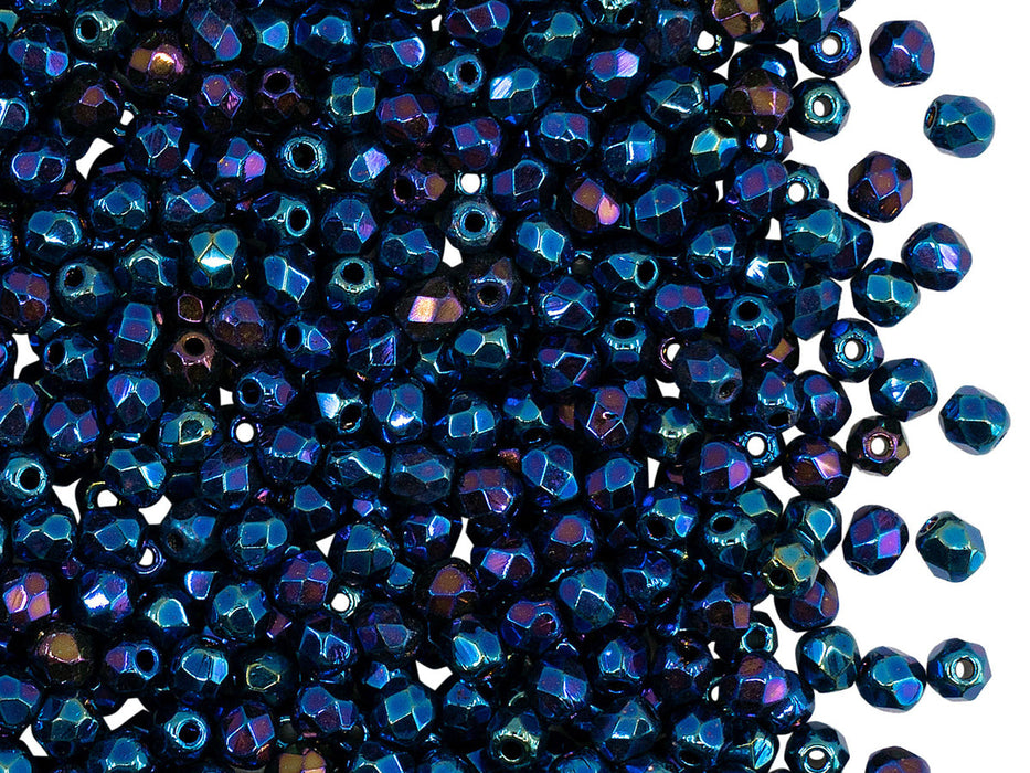 7200 pcs Fire-Polished Faceted Beads Round 3mm, Czech Glass, Jet Blue Iris