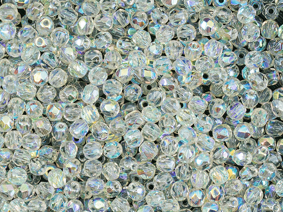 7200 pcs Fire Polished Faceted Beads Round, 3mm, Crystal Green Rainbow, Czech Glass