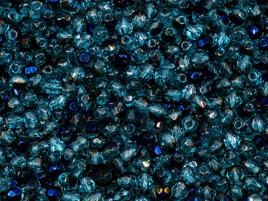 Fire Polished Beads 3 mm, Aquamarine Azuro, Czech Glass