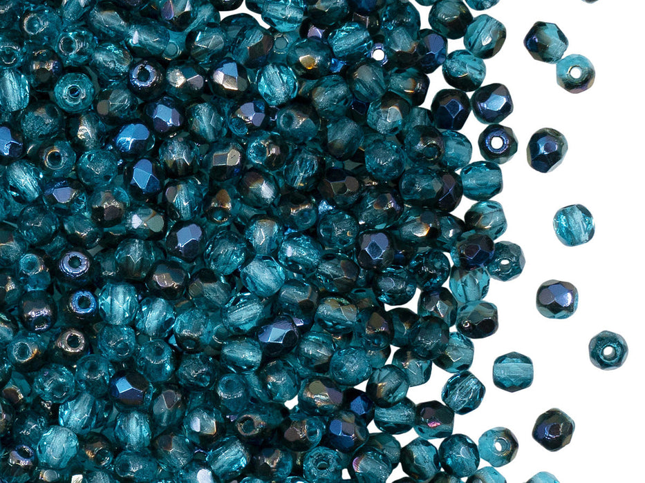 7200 pcs Fire Polished Beads 3 mm, Aquamarine Azuro, Czech Glass