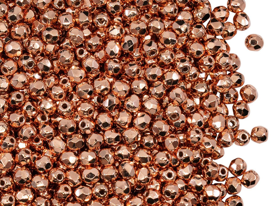 Fire Polished Faceted Beads Round 3 mm, Copper Plated, Czech Glass
