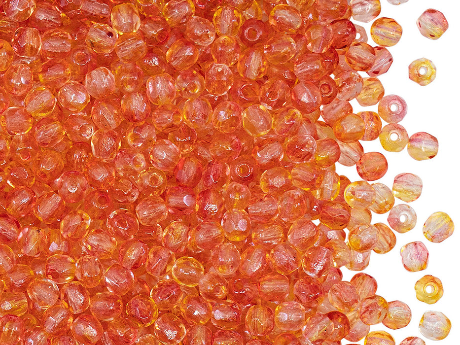 7200 pcs Fire Polished Faceted Beads Round 3 mm, Crystal Orange-Yellow Two Tone Luster, Czech Glass