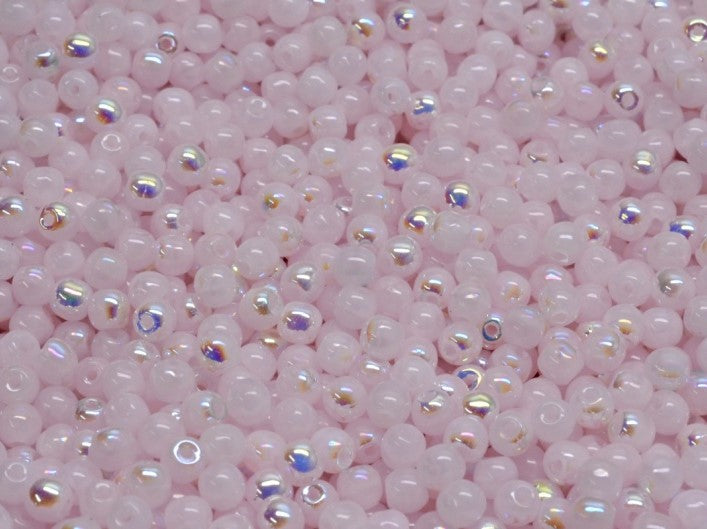 Round Beads 3 mm, Light Pink Opal AB, Czech Glass