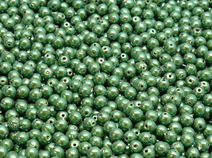 Round Beads 3 mm, Alabaster Pearl Pearlescent Green, Czech Glass