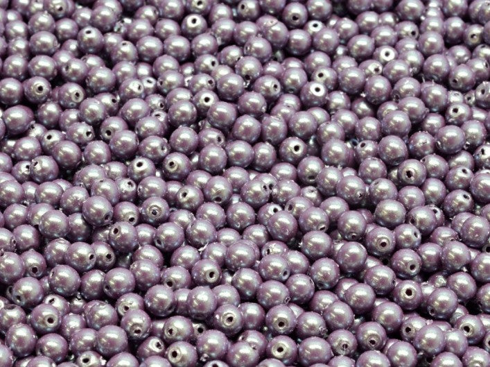 Round Beads 3 mm, Alabaster Pearl Pearlescent Violet, Czech Glass