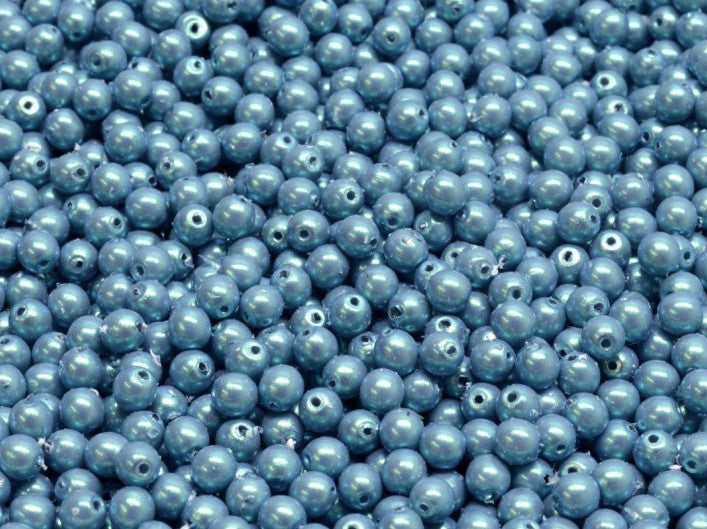 Round Beads 3 mm, Alabaster Pearlescent Blue, Czech Glass