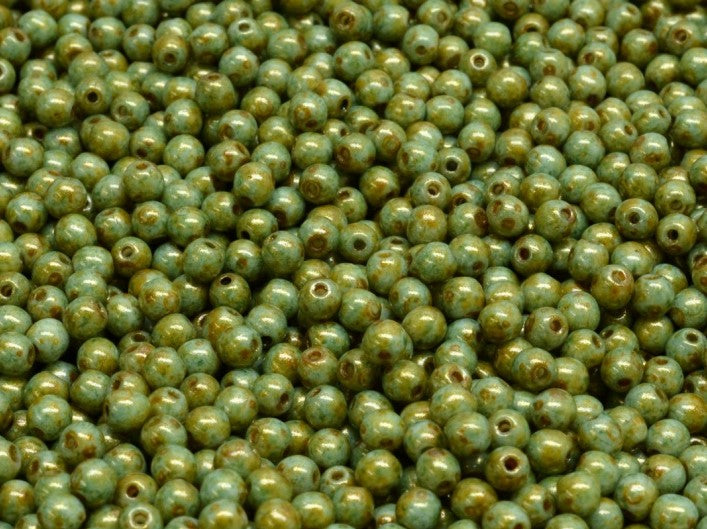Round Beads 3 mm, Alabaster Herbs Spices Cardamom, Czech Glass