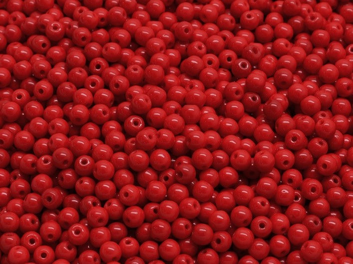 Round Beads 3 mm, Opaque Red, Czech Glass
