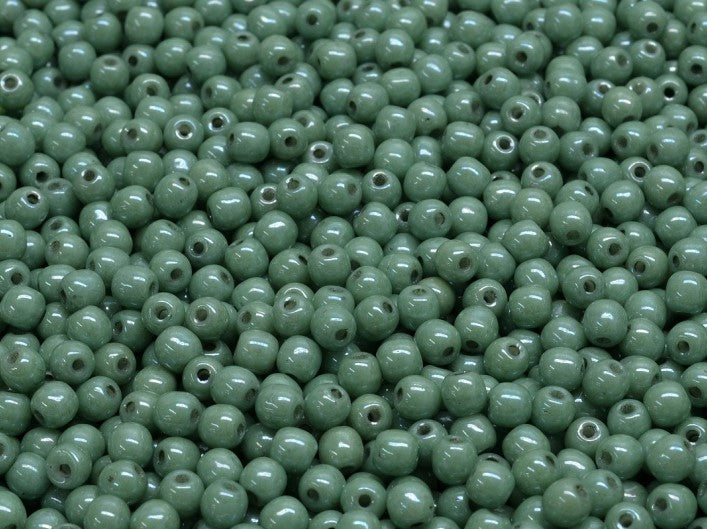 Round Beads 3 mm, Alabaster Teal Luster, Czech Glass