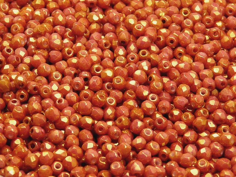 7200 pcs Fire Polished Faceted Beads Round, 3mm, Opaque Mix Red/Orange Ceramic Look, Czech Glass