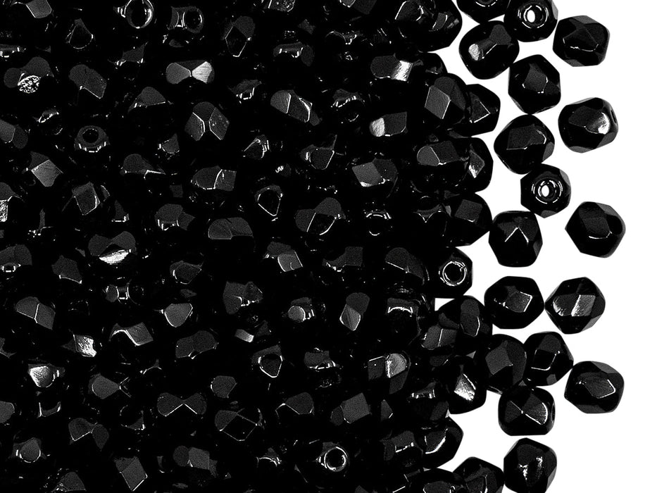 3600 pcs  Fire Polished Faceted Beads Round, 4mm, Jet Black, Czech Glass