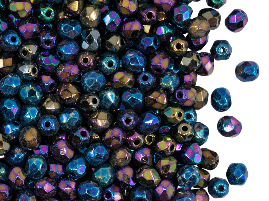 3600 pcs  Fire Polished Faceted Beads Round, 4mm, Iris Rainbow, Czech Glass