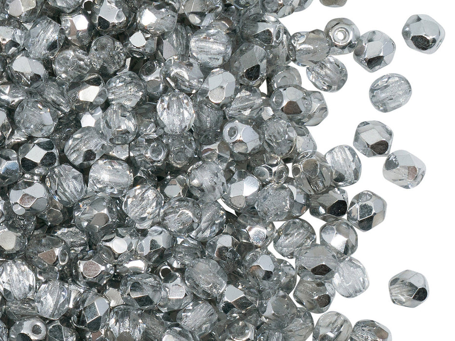 3600 pcs Fire Polished Faceted Beads Round, 4mm, Crystal Labrador (Crystal Silver), Czech Glass