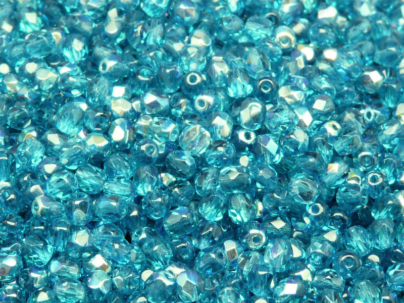 3600 pcs  Fire Polished Faceted Beads Round, 4mm, Aquamarine AB, Czech Glass