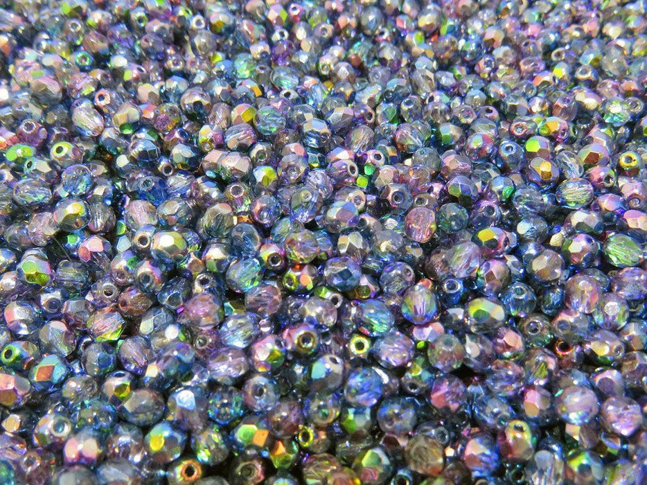 3600 pcs  Fire Polished Faceted Beads Round, 4mm, Magic Blue Pink, Czech Glass