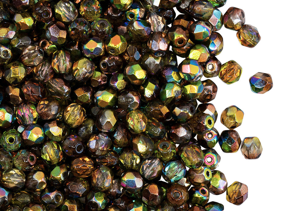 3600 pcs  Fire Polished Faceted Beads Round, 4mm, Magic Yellow Brown, Czech Glass