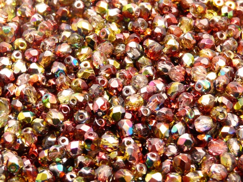 3600 pcs  Fire Polished Faceted Beads Round, 4mm, Magic Red Yellow, Czech Glass