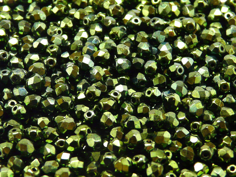 3600 pcs  Fire Polished Faceted Beads Round, 4mm, Jet Green Luster, Czech Glass