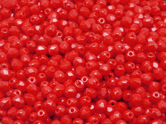 3600 pcs  Fire Polished Faceted Beads Round, 4mm, Opaque Coral Red, Czech Glass
