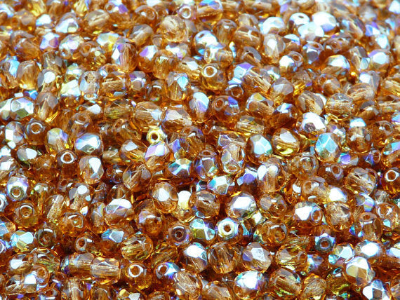 3600 pcs  Fire Polished Faceted Beads Round, 4mm, Dark Topaz AB, Czech Glass
