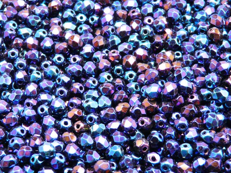 3600 pcs  Fire Polished Faceted Beads Round, 4mm, Jet Blue Iris, Czech Glass