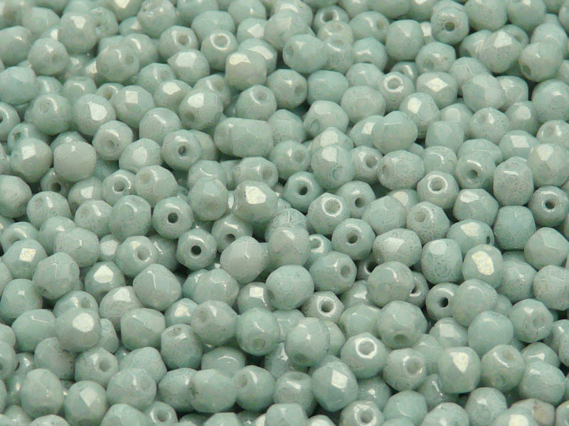 3600 pcs  Fire Polished Faceted Beads Round, 4mm, Chalk Light Green Luster, Czech Glass