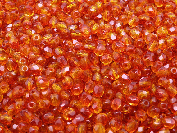 3600 pcs  Fire Polished Faceted Beads Round, 4mm, Crystal Orange Red, Czech Glass