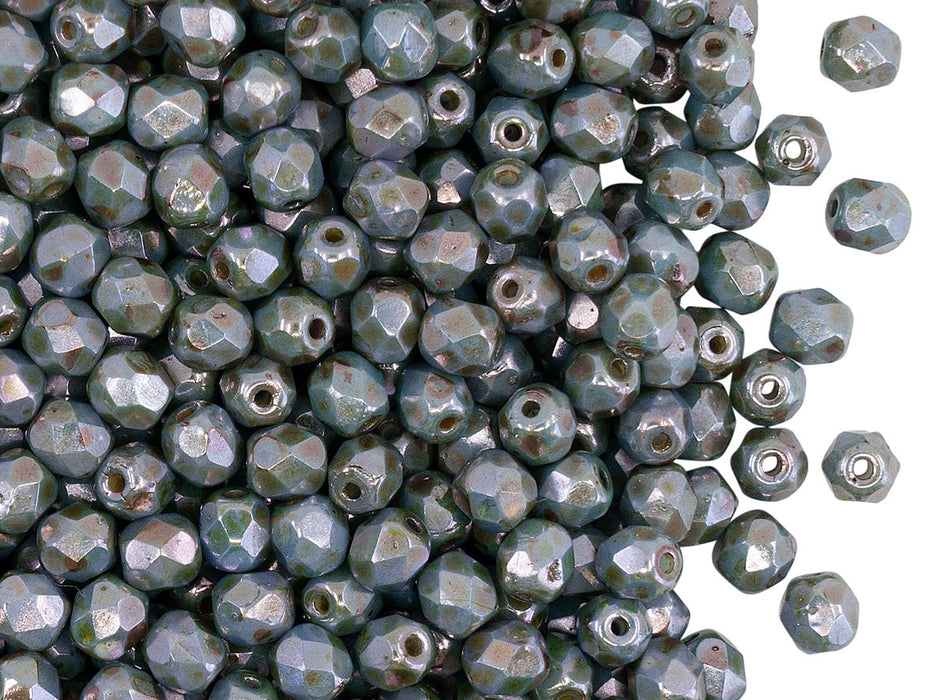 3600 pcs  Fire Polished Faceted Beads Round, 4mm, Chalk White Blue Glaze, Czech Glass