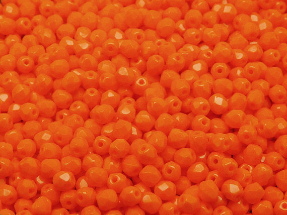 3600 pcs  Fire Polished Faceted Beads Round, 4mm, Opaque Orange Luster, Czech Glass