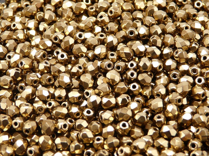 3600 pcs  Fire Polished Faceted Beads Round, 4mm, Gold Metallic, Czech Glass