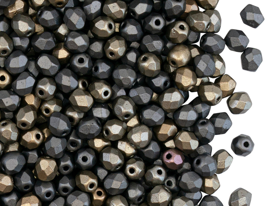 3600 pcs  Fire Polished Faceted Beads Round, 4mm, Bronze Gray Rainbow Matte, Czech Glass