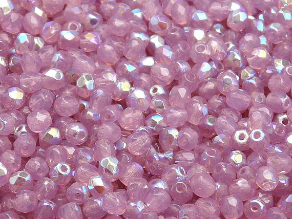 3600 pcs  Fire Polished Faceted Beads Round, 4mm, Pink Opal AB, Czech Glass